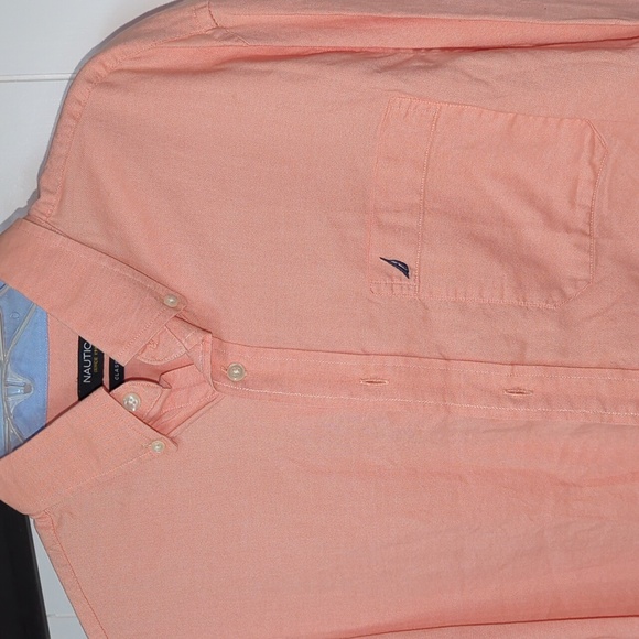 ❤️5/$25 Like New Nautica Orange Peach Button Down Polo - Picture 3 of 5